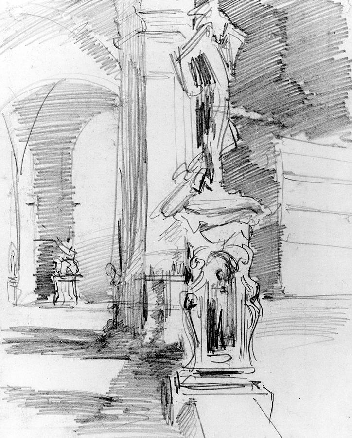 Loggia dei Lanzi, Florence Drawing by John Singer Sargent