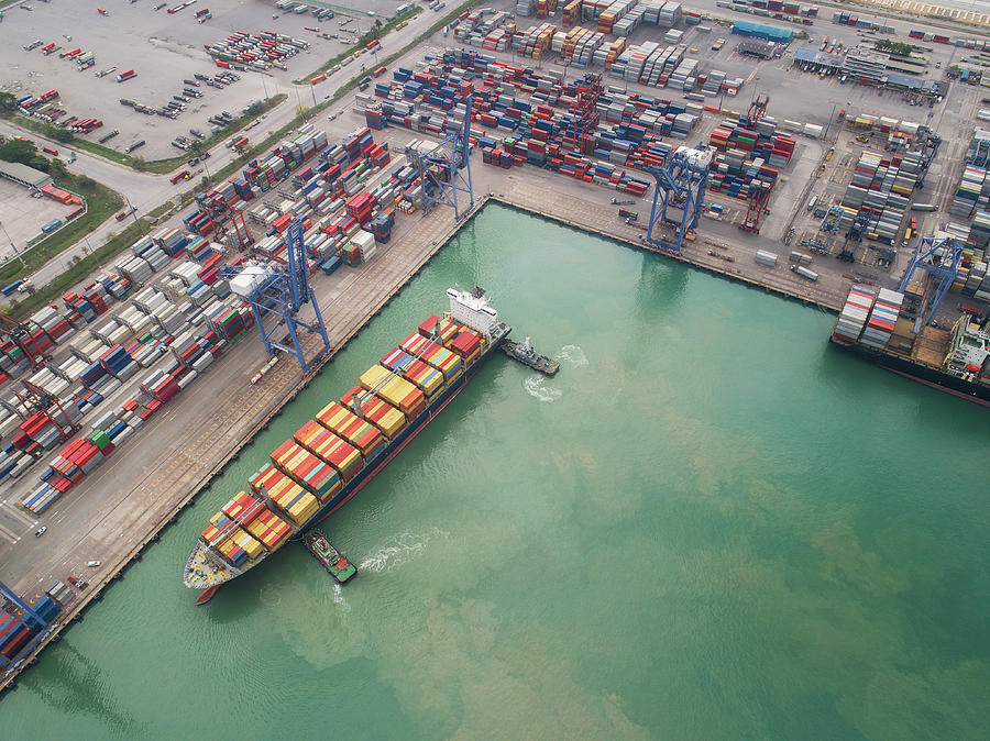 Logistic port, vessel transportation and import Photograph by Anek Suwannaphoom