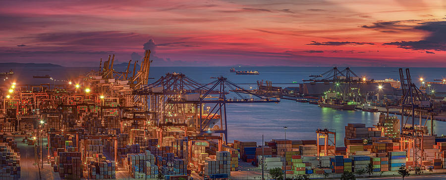 Transportation Photograph - Logistic port with cargo ship  by Anek Suwannaphoom