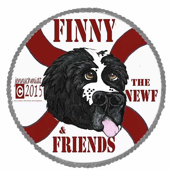 Black And White Drawing - Logo for Finny the Newf and Friends by Jenn Schmidt