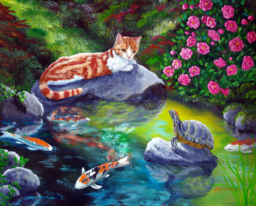 Fish Painting - Loki Meets a Turtle by Laura Iverson