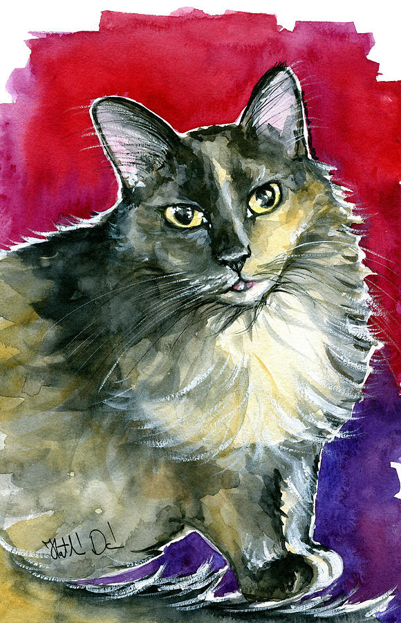 Lola - Long Haired Fluffy Cat Portrait Painting by Dora Hathazi Mendes