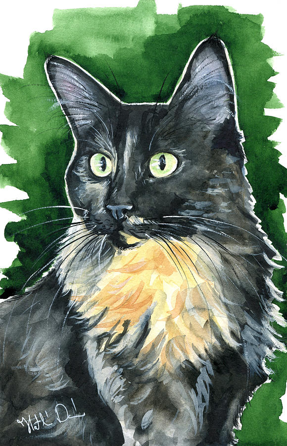 Lola - Long Haired Tortoiseshell Cat Portrait Painting by Dora Hathazi Mendes