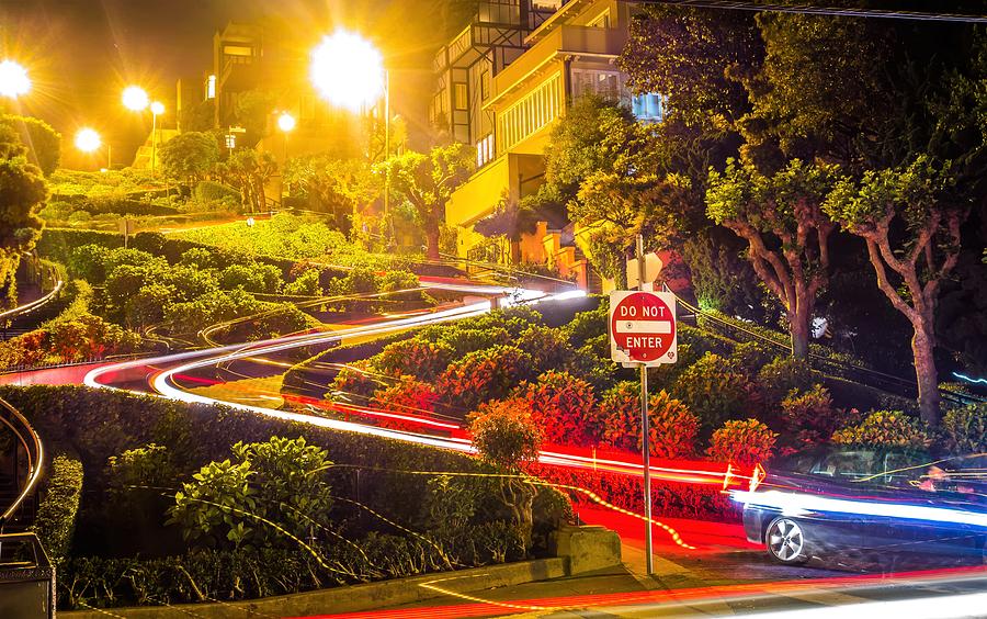 Lombard Street In San Francisco California At Night Photograph by Alex Grichenko