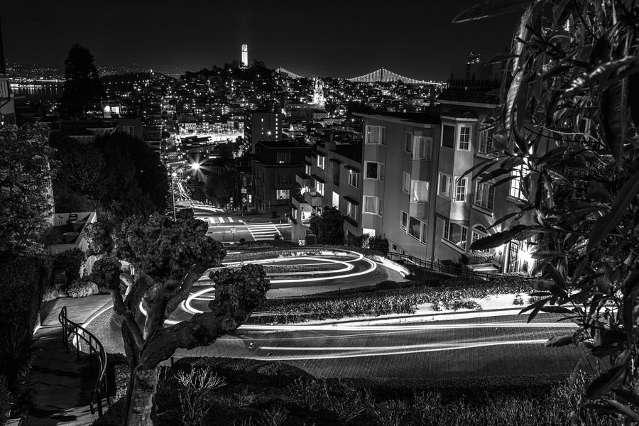 Lombard Street Streaking Black And White  Photograph by John McGraw