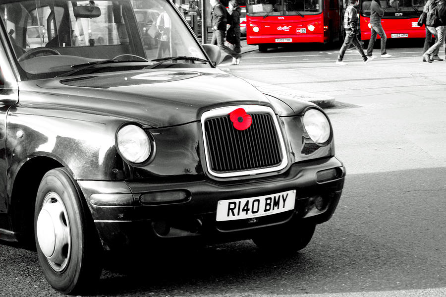 Black Cab Photograph - London - Cab and Poppy - Red by Jaime Scatena Black Cab Photograph - London - Cab and Poppy - Red by Jaime Scatena