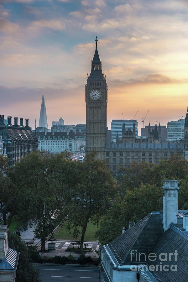 London Big Ben and the Shard Sunrise Photograph by Mike Reid