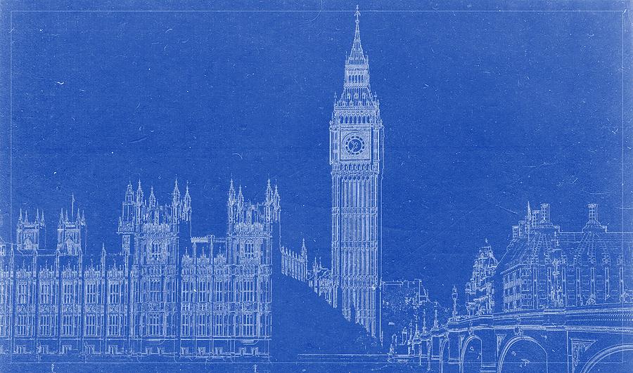 London BluePrint Painting by Celestial Images