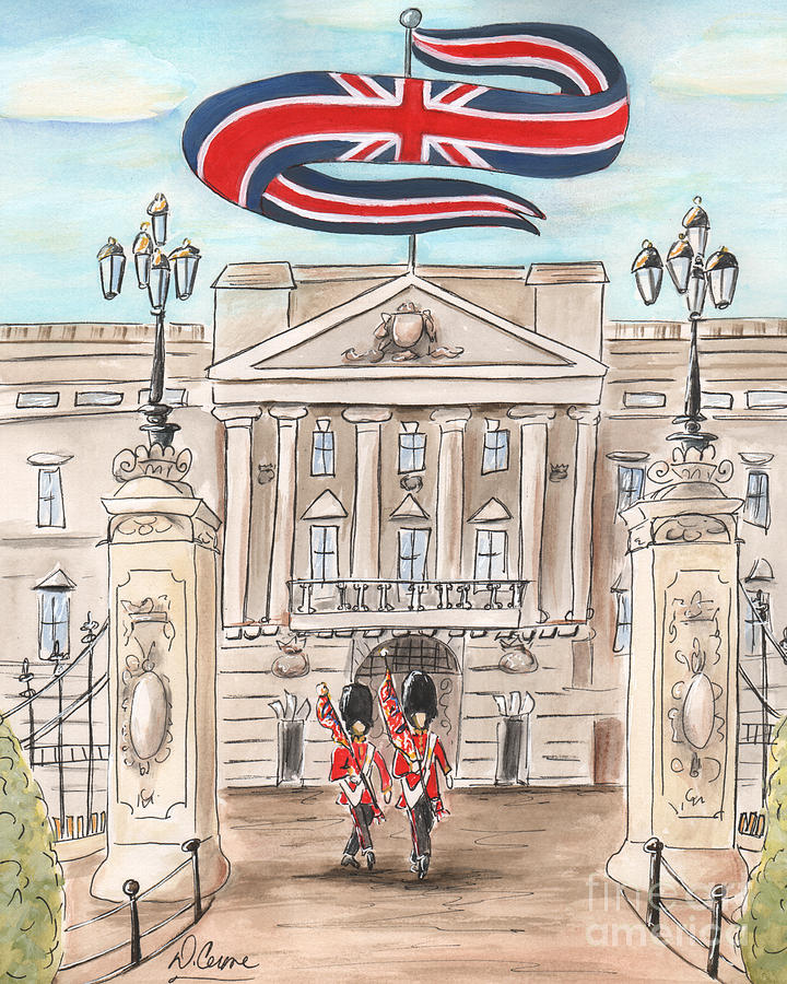 London -Buckingham Palace with Union Jack Painting by Debbie Cerone