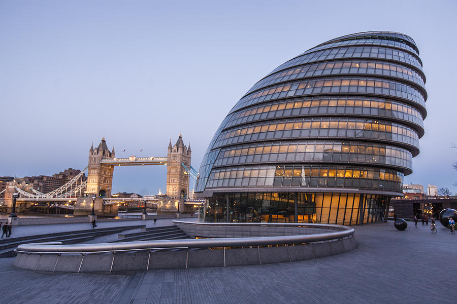 Architecture Photograph - London City Hall and Tower Bridge. by Richard Nowitz