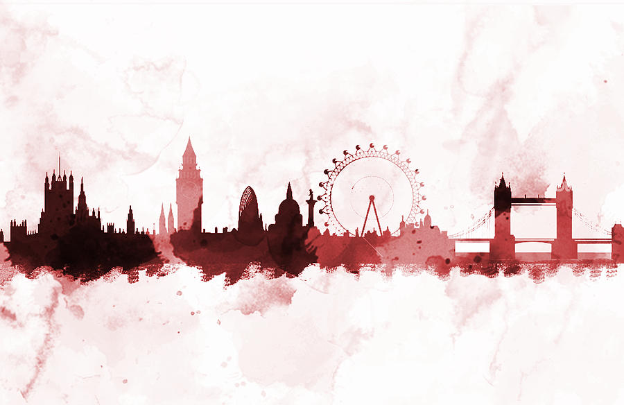 London England Skyline Red Painting by Enki Art Fine Art America