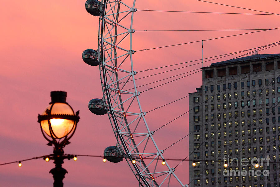 London Eye Photograph - London Eye and Shell Centre Building at Sunset by James Brunker