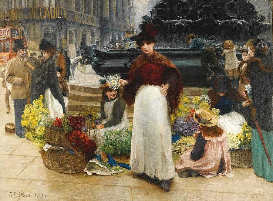 London Flower Girls Piccadilly Circus Painting by Benjamin Evans Ward London Flower Girls Piccadilly Circus Painting by Benjamin Evans Ward