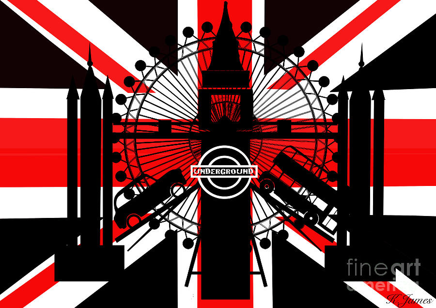 London Icons Black Red White Digital Art By Katrina James