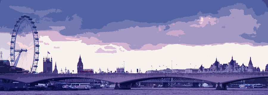 London Landmarks Skyline - Purple Digital Art