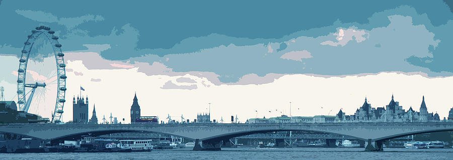 London Landmarks Skyline - Teal Digital Art