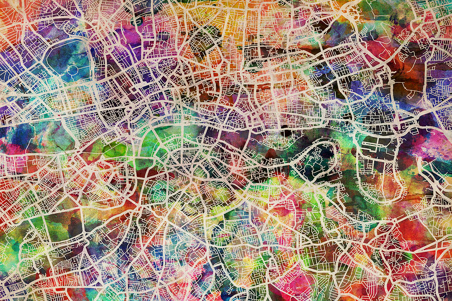 London Digital Art - London Map Art Watercolor by Michael Tompsett