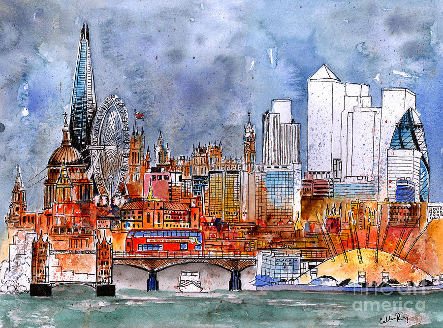London Eye Painting - London Medley by Callan Art