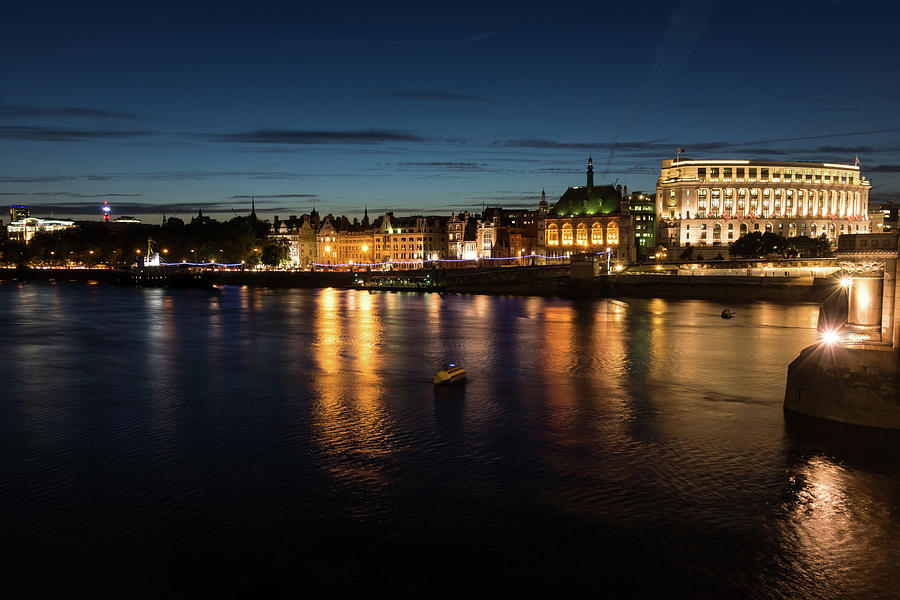 London Night Magic - Silky Reflections on the Thames River Photograph by Georgia Mizuleva