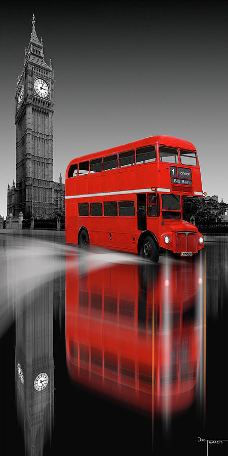 London Red Bus Big Ben Reflection Digital Art by Joe Tamassy