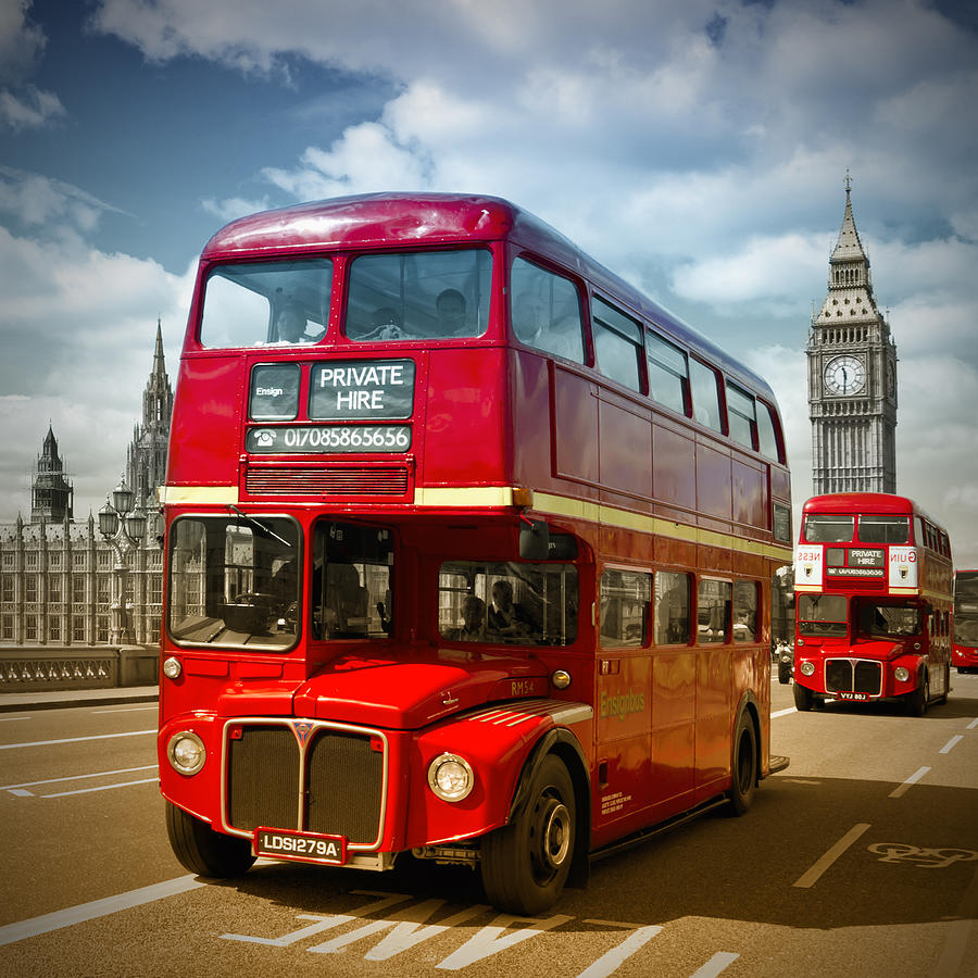 London Photograph - LONDON Red Buses on Westminster Bridge III by Melanie Viola