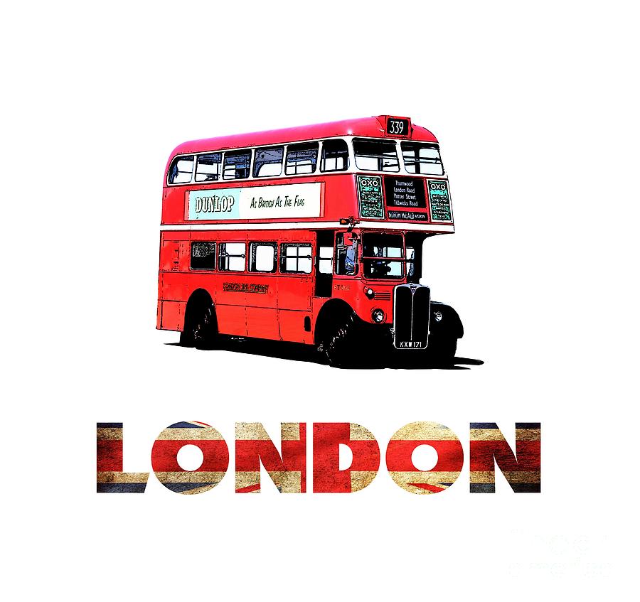 London Red Double Decker Bus tee Digital Art by Edward Fielding