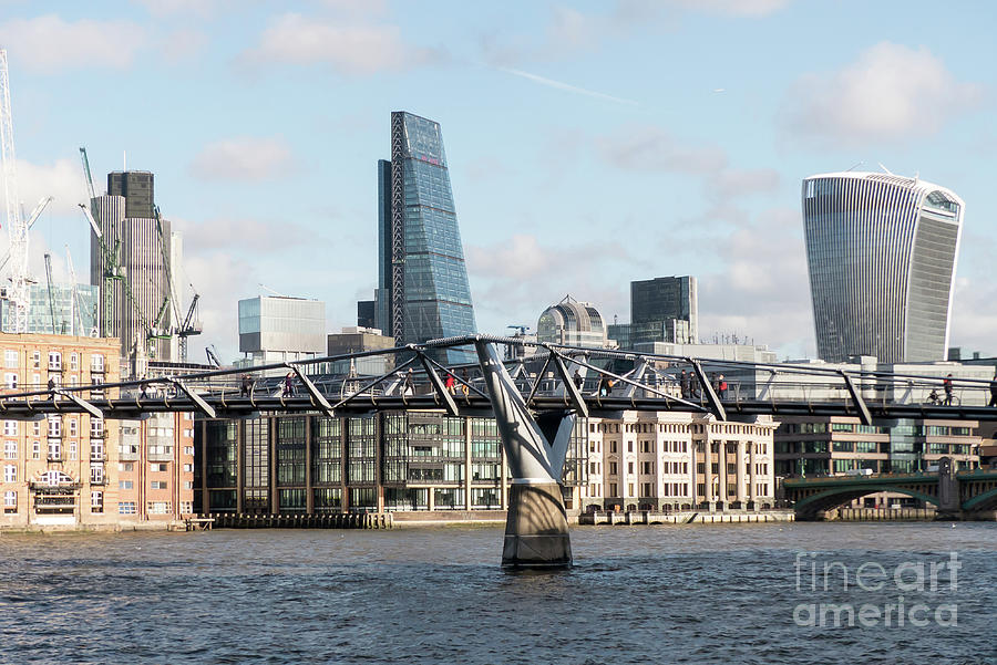 London skyline and Millenium Bridge Photograph by Rod Jones