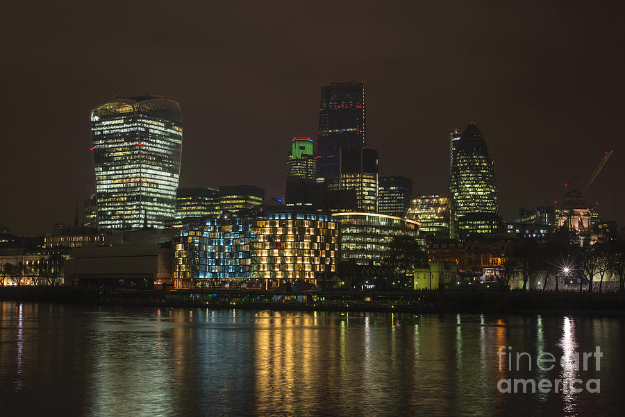London Skyline By Night Photograph by David Lichtneker