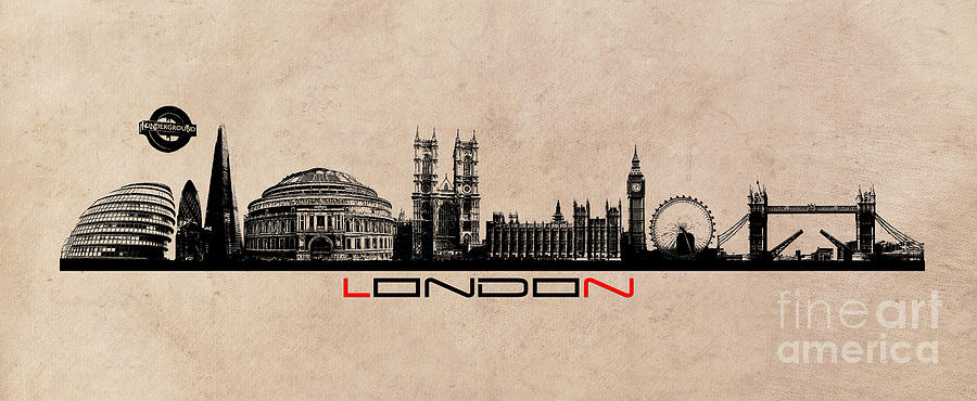London skyline city long black Digital Art by Justyna Jaszke JBJart