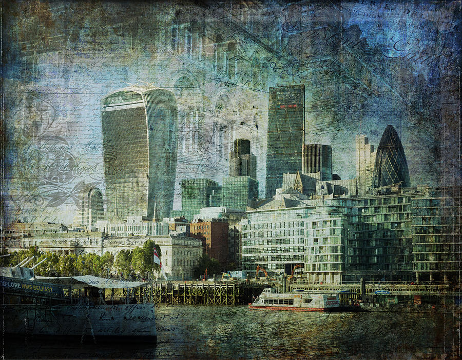 London Skyline Key of Blue Digital Art by Nicky Jameson