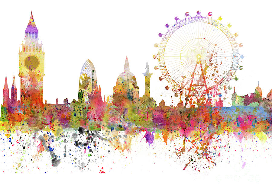 London Skyline Watercolor Mixed Media