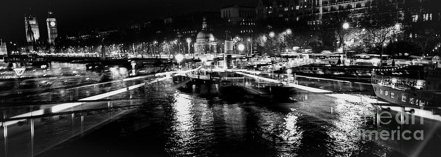 Black And White Pyrography - London St. Paul and the Thames river in the night . by Cyril Jayant