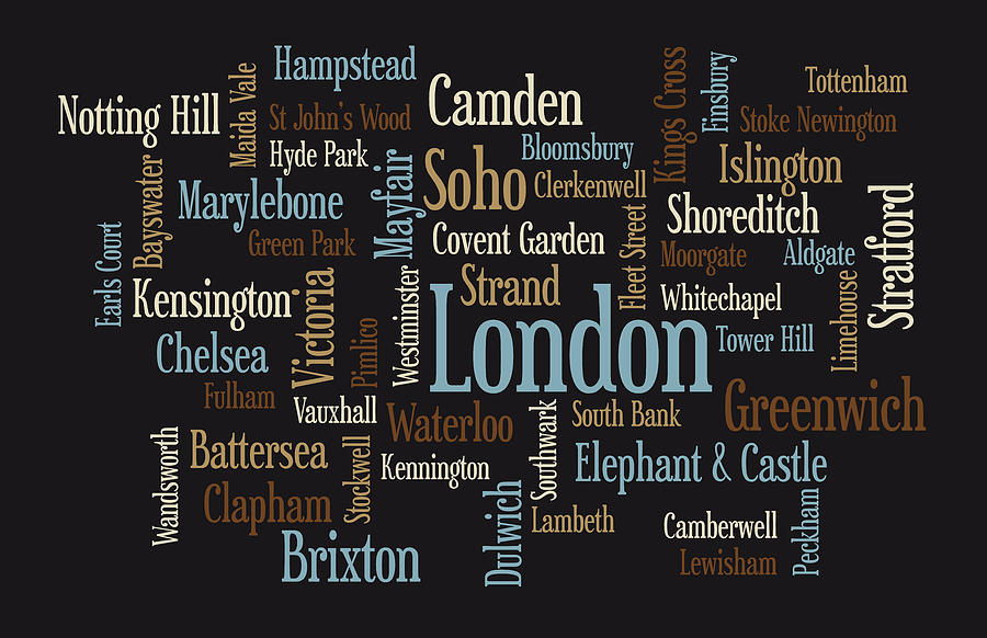 City Of London Digital Art - London Text Map by Michael Tompsett