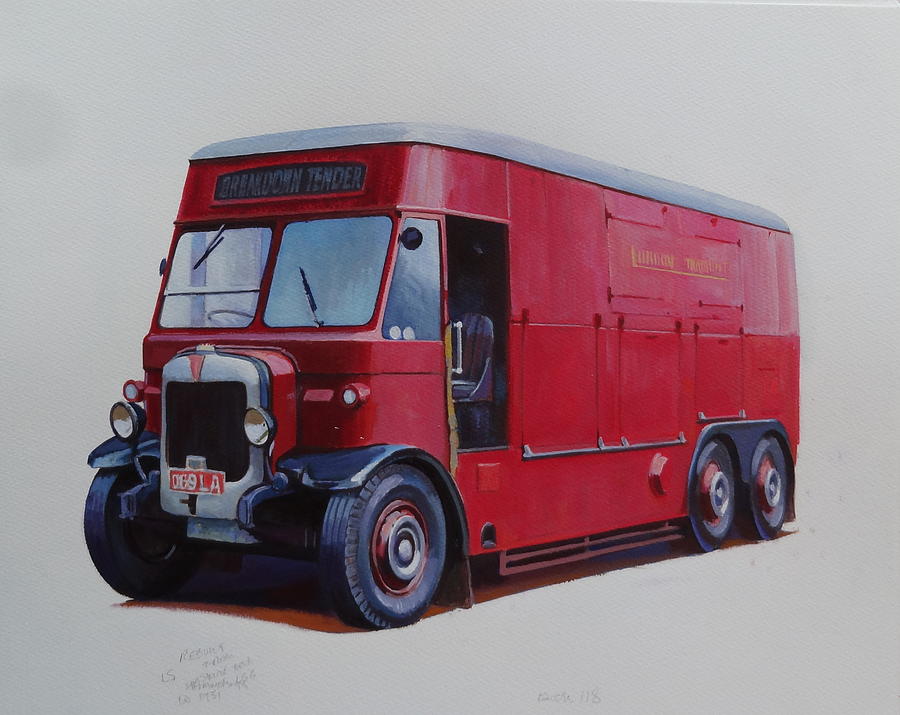 London Transport wrecker. Painting by Mike Jeffries
