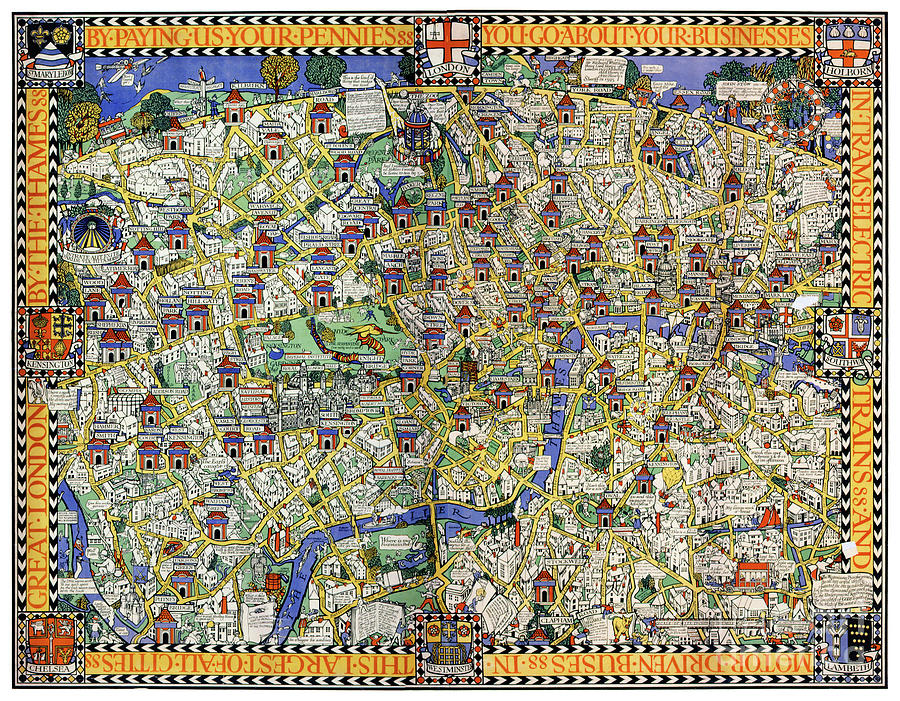 Vintage Mixed Media - London Vintage Map Poster Restored by Vintage Treasure
