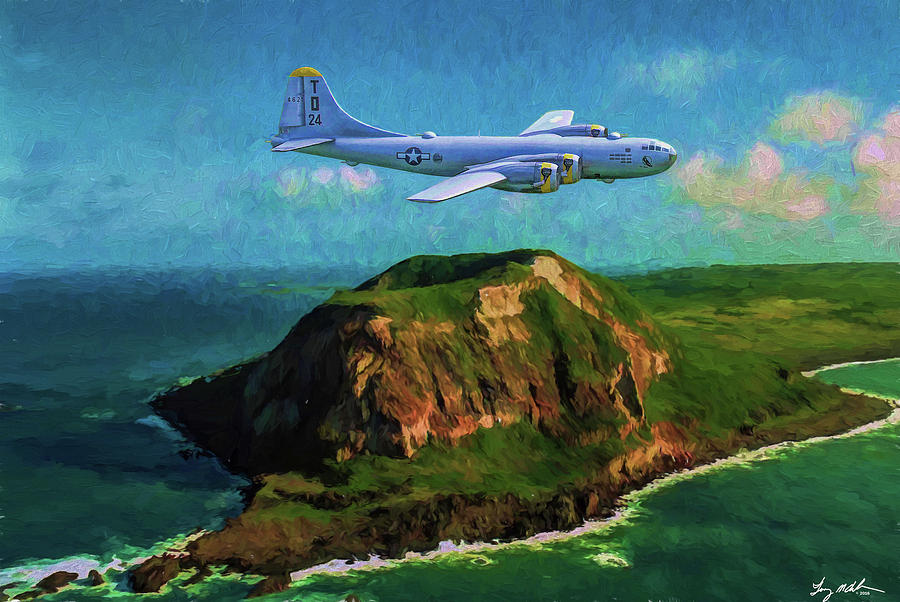 Lone B-29 Over Iwo Jima Oil Digital Art By Tommy Anderson | Pixels