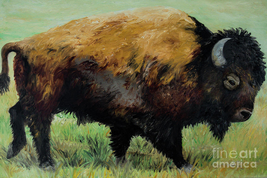 Lone Bison Painting by Elizabeth Mordensky