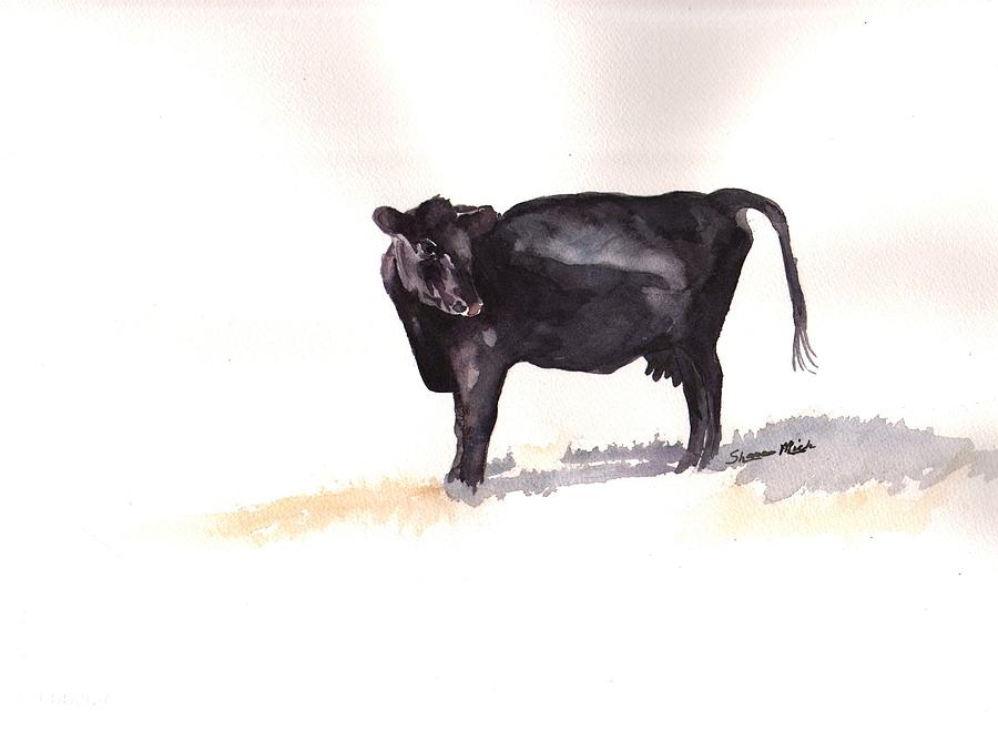 Lone Black Angus Painting by Sharon Mick