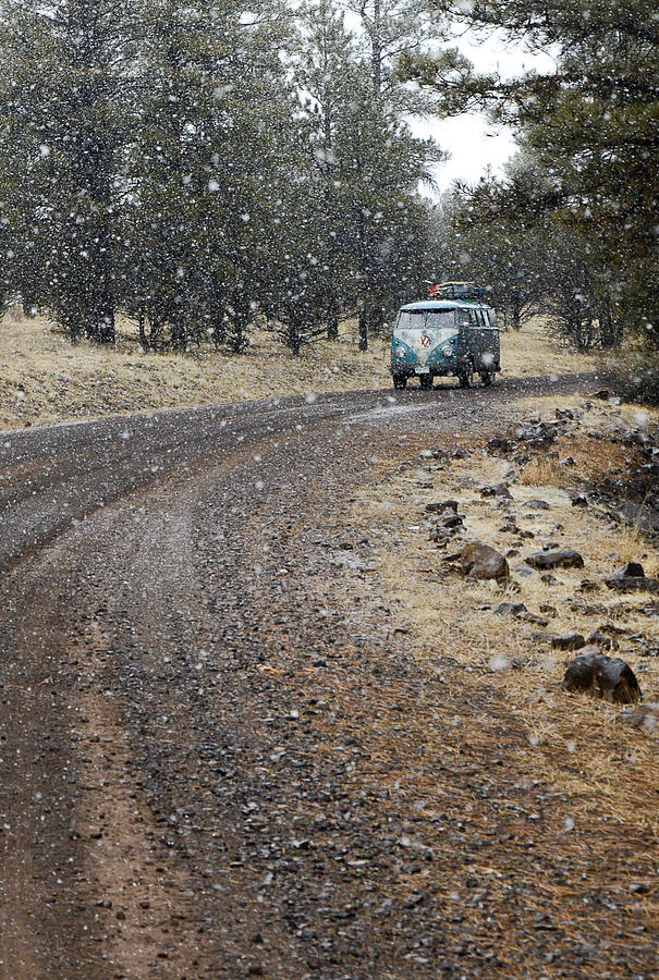 Lone Bus On a Snowy Wooded Road Photograph by Richard Kimbrough