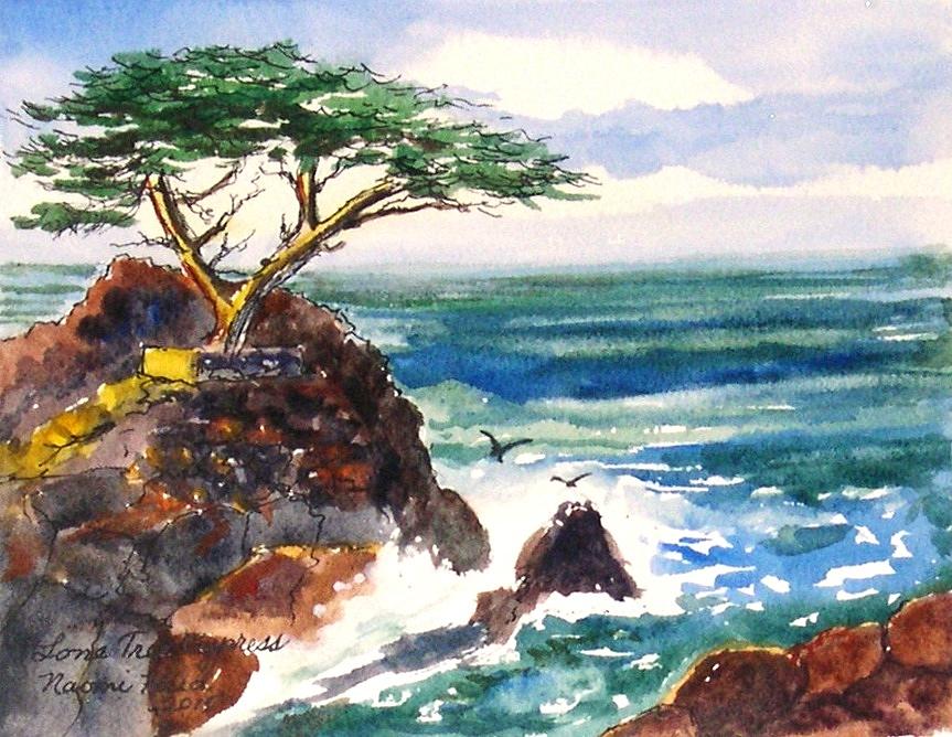 Lone Cypress Painting by Naomi E Heid