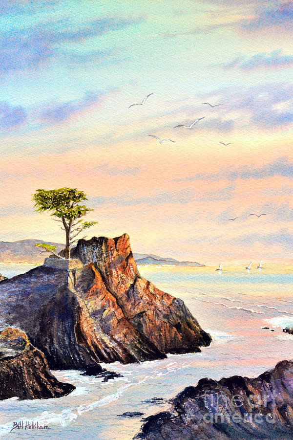 Lone Cypress Tree Pebble Beach Painting by Bill Holkham