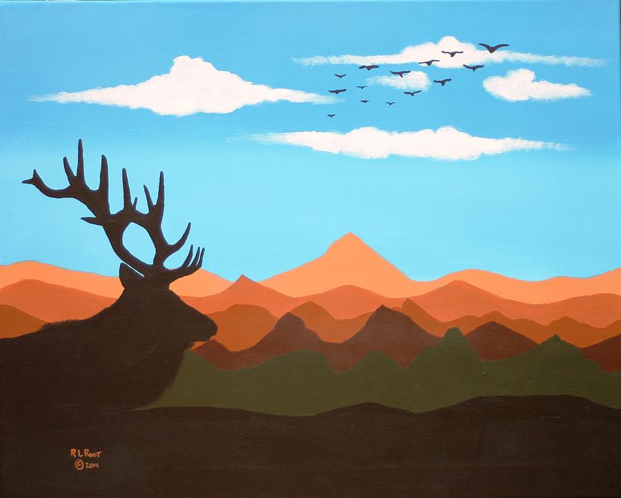 Lone Elk Silhouette Painting by Ralph Root