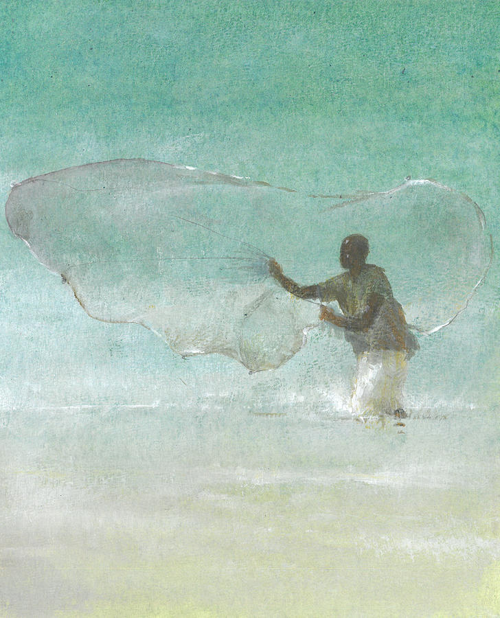 Fish Painting - Lone Fisherman Five by Lincoln Seligman