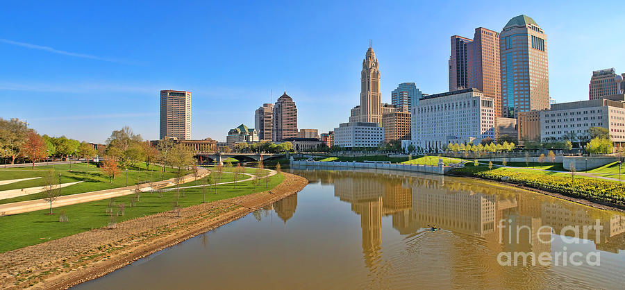 Lone Kayaker and Downtown Columbus Panorama 4410 11 Photograph by Jack Schultz