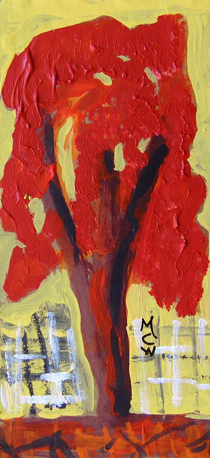 Lone Red Tree Painting by Mary Carol Williams