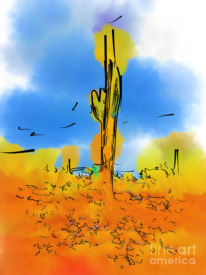 Lone Saguaro Cactus Digital Art by Kirt Tisdale