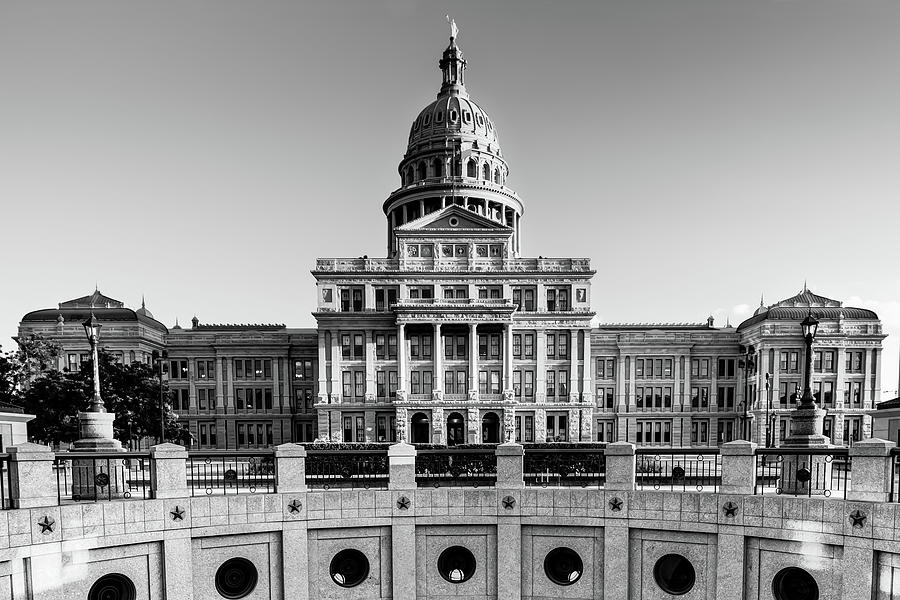 Black And White Photograph - Lone Star State Capitol Building Black and White - Austin Texas by Gregory Ballos