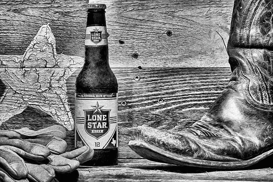 Lone Star the National Beer of Texas in Black and White Photograph by JC Findley