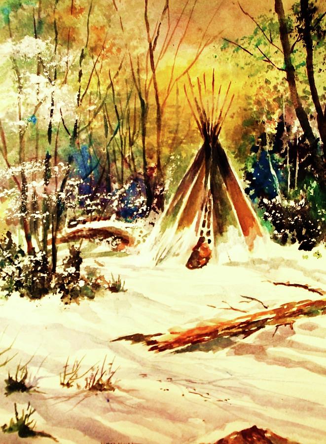 Lone Tepee in Winter Painting by Al Brown