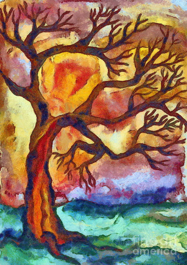 Lone tree at sunset Mixed Media by Michal Boubin
